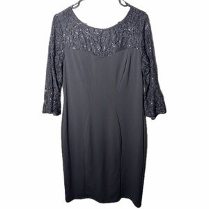 Alex Evenings Black Lace Dress Size 14 3/4 Sleeve Elegant Party Dress